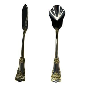Royal Albert OLD COUNTRY ROSES Butter Spreader Sugar Spoon Set Gold Flatware